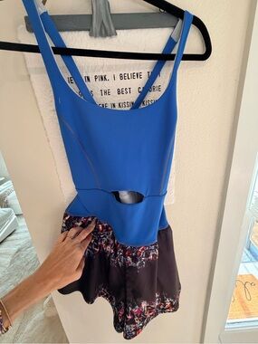 FP Movement by Free People Blue & Black Printed Romper